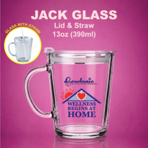 Jack Glass Mug With Lid & Straw - 390ml / 13oz
